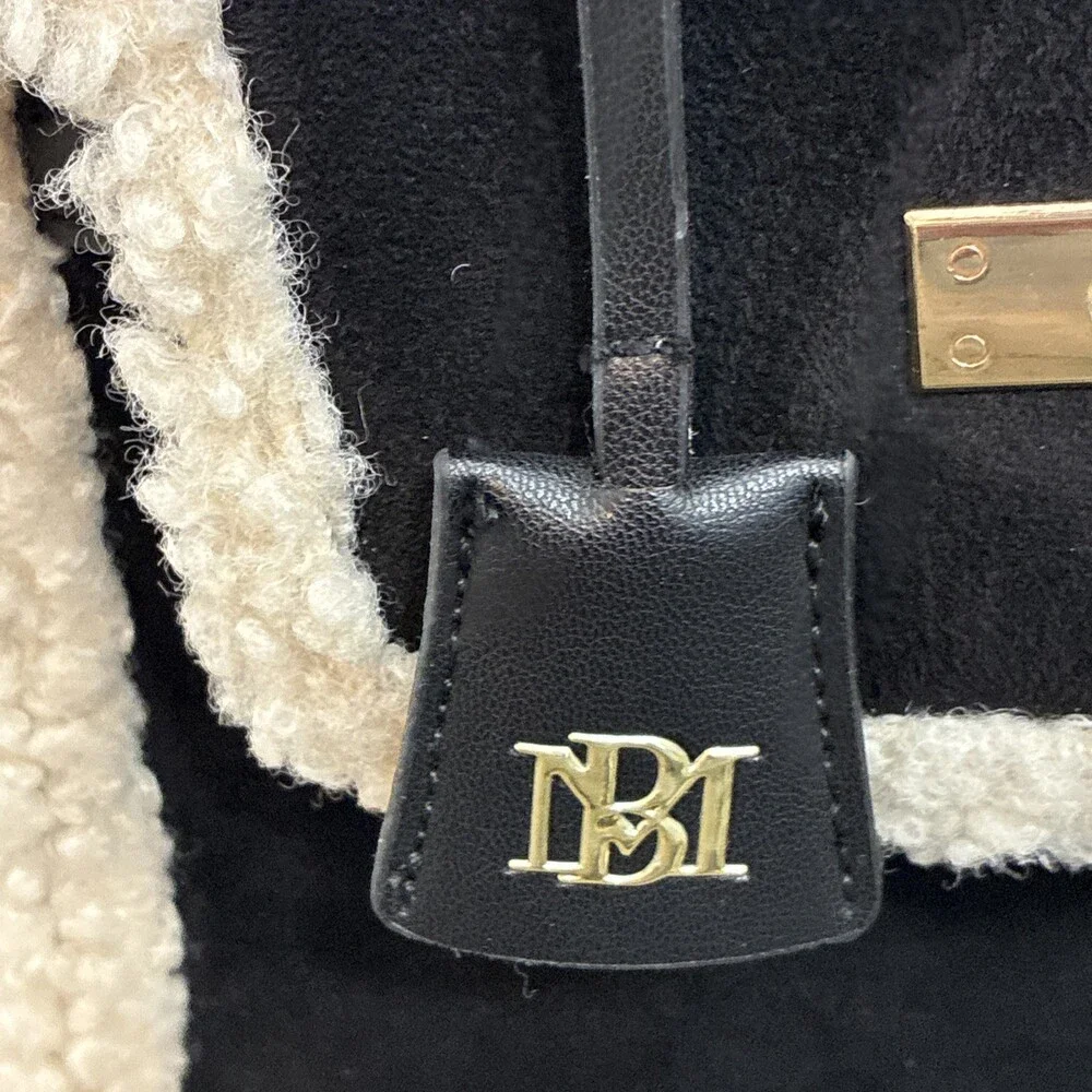 Badgley Mischka NWT Shearling Faux Fur Satchel Crossbody Black Handbag(ST) - Picture 8 of 10